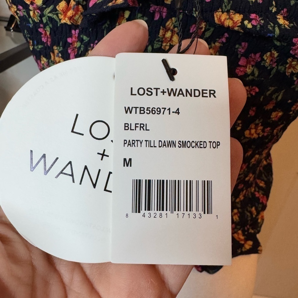 NWT LOST + WANDER PARTY TIL' DAWN SMOCKED FLORAL PRINT TIE STRAP CROP TOP SIZE M - Picture 10 of 10